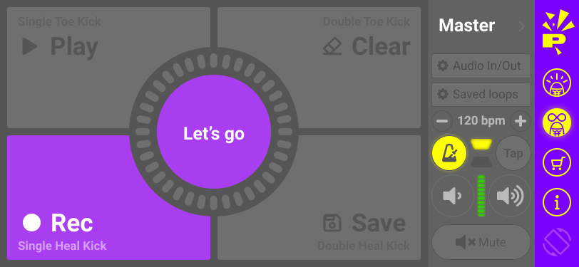 Looper main interface with central start control and loop pads