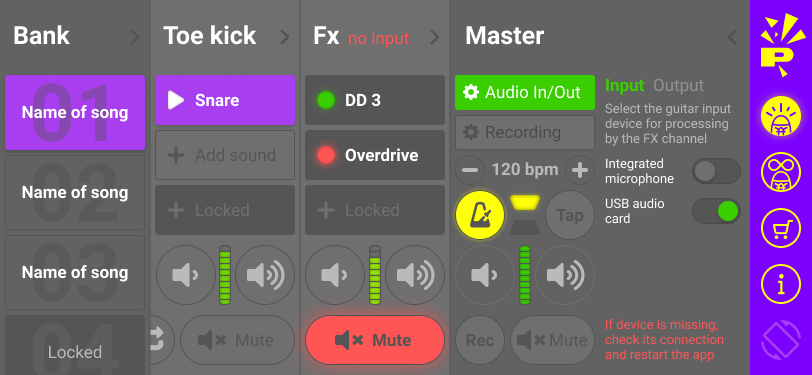 Stompai Studio audio input settings screen